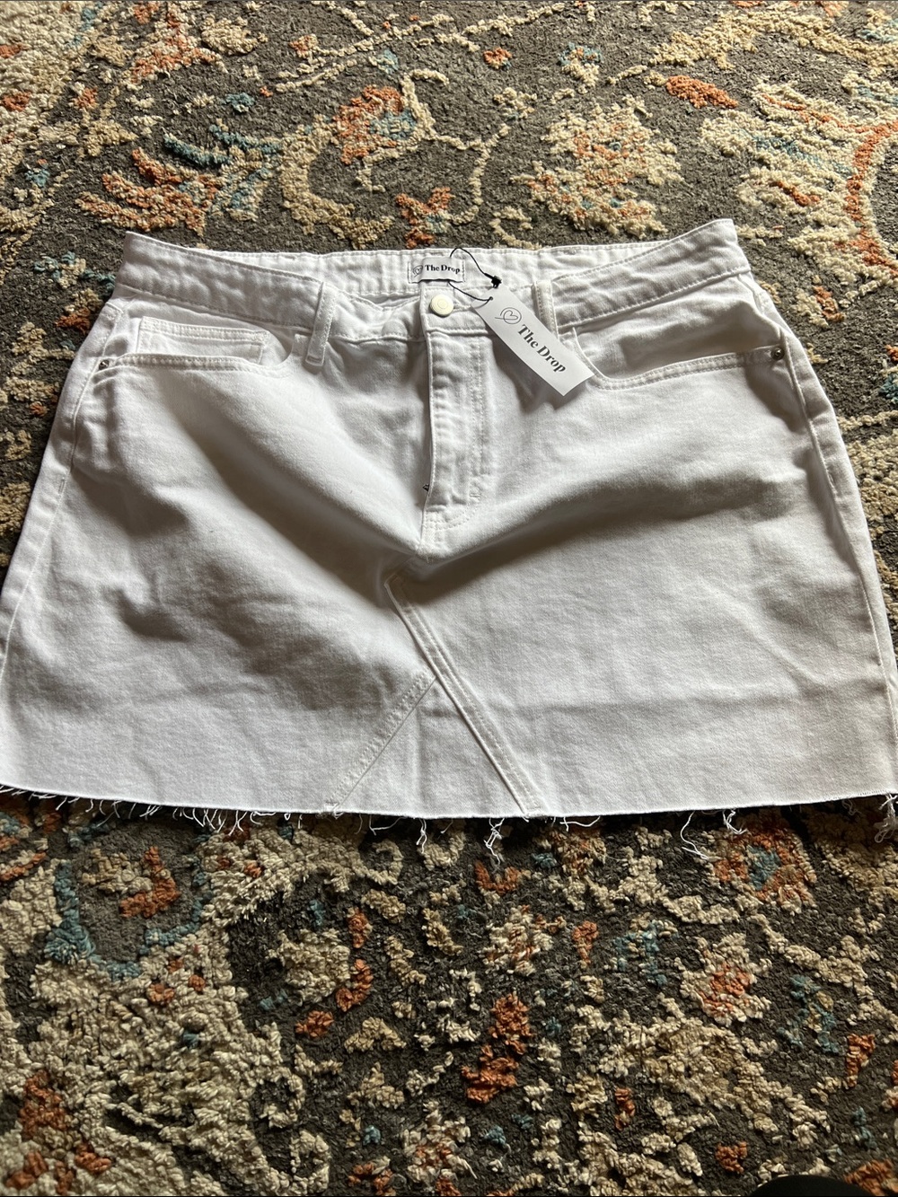 The Drop White Denim Mini Skirt